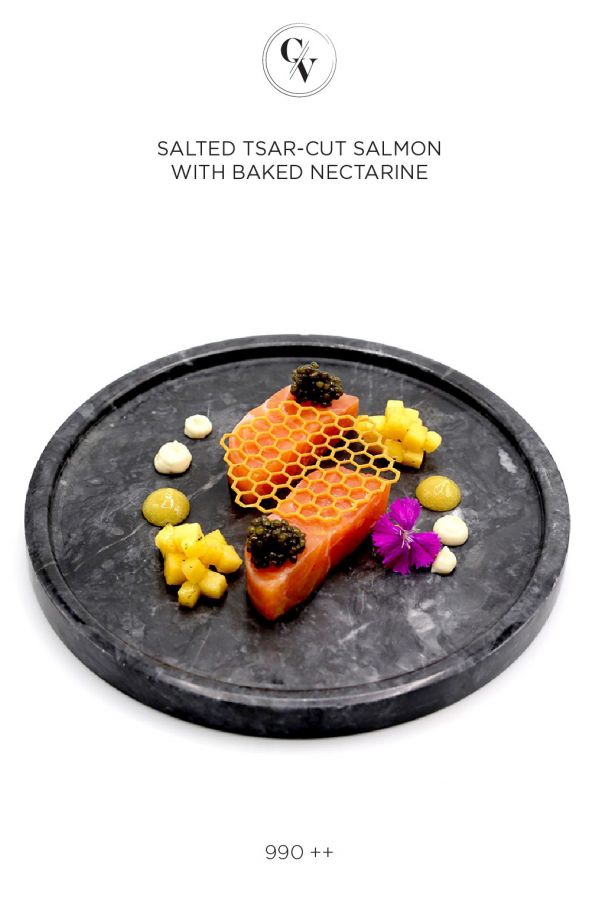 Caviar Cafe : SALTED TSAR-CUT SALMON WITH BAKED NECTARINE